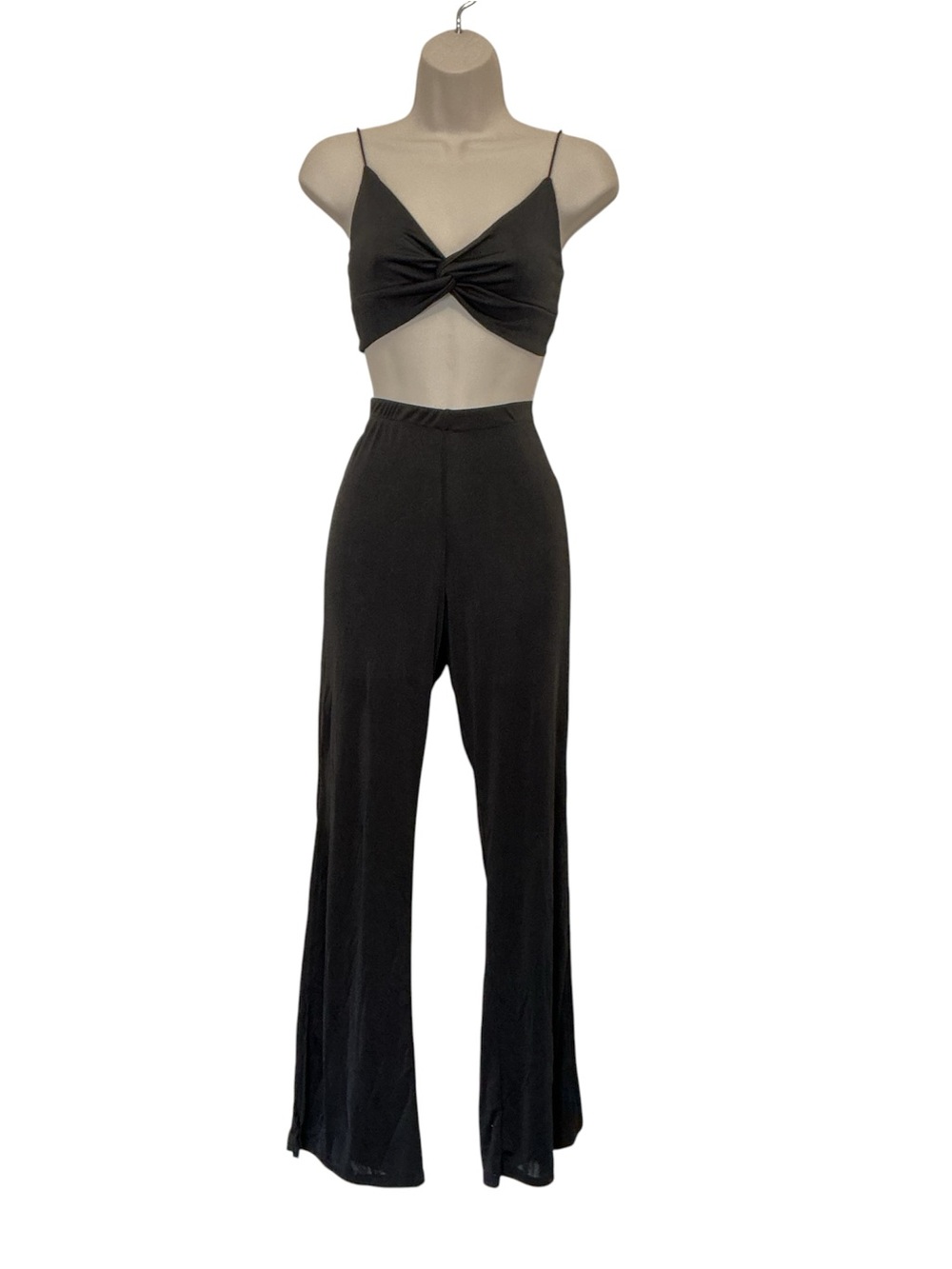 NWT I Love Joah Black Twist Front Crop Top and Wide Leg Pants Slits Size Medium